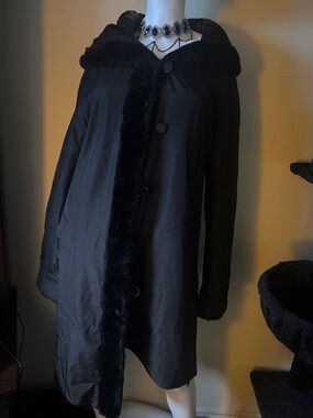 Black Faux Fur Trim Coat - Women Jackets & Coats
